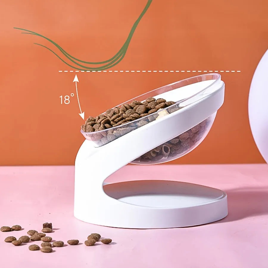 White elevated cat food bowl with clear plastic and 8.5cm height for anti-vomit feeding