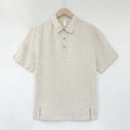 Men's linen summer top with thin lapels and short sleeves in loose fit design