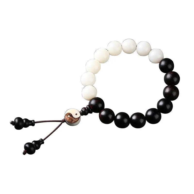 11mm bodhi bracelet with White Corypha umbraculifera Blackwood eight-diagram beads in retro style