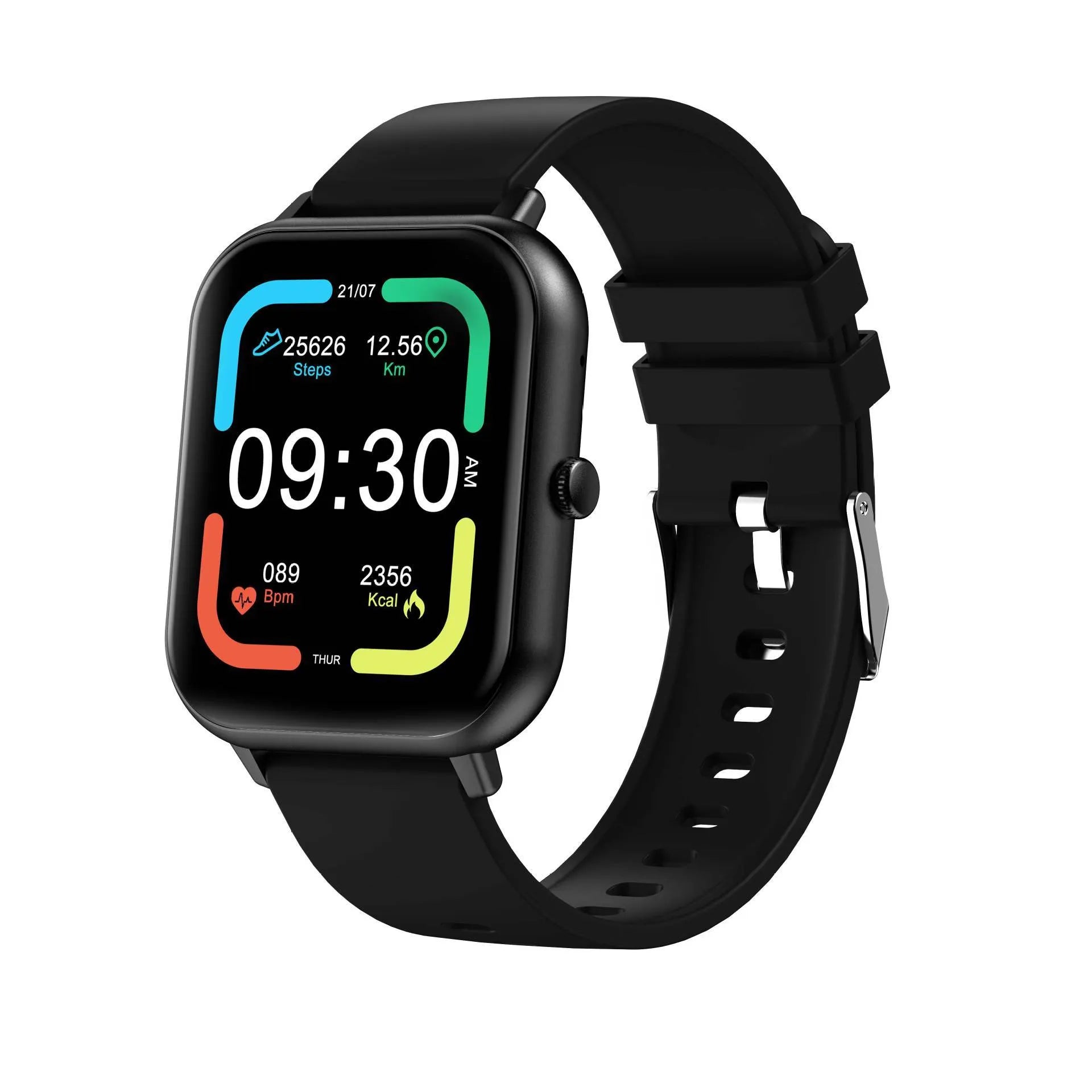 One-Click Link AI Voice Bluetooth smart watch showing heart rate display on a TFT touch screen.