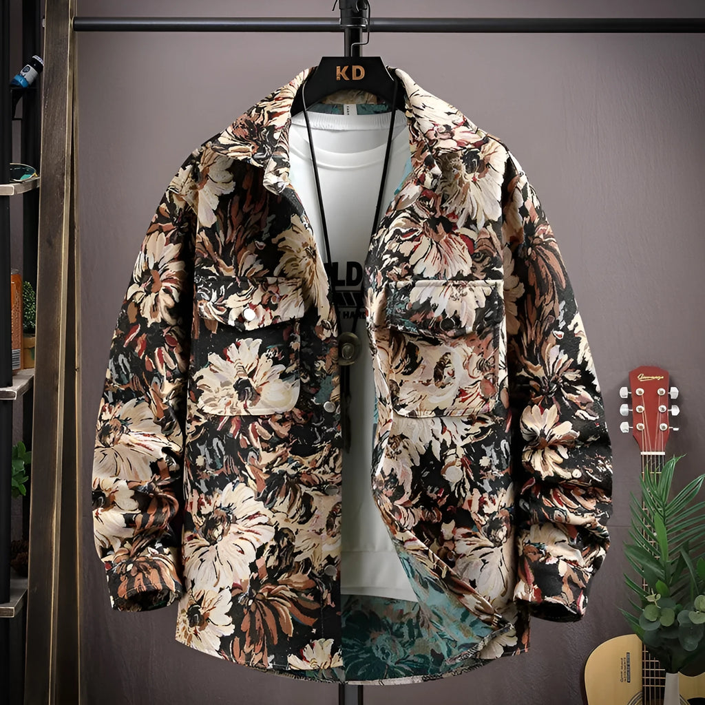 Casual lapel shirt coat in blue with long sleeves and straight hem, suitable for spring and autumn wear