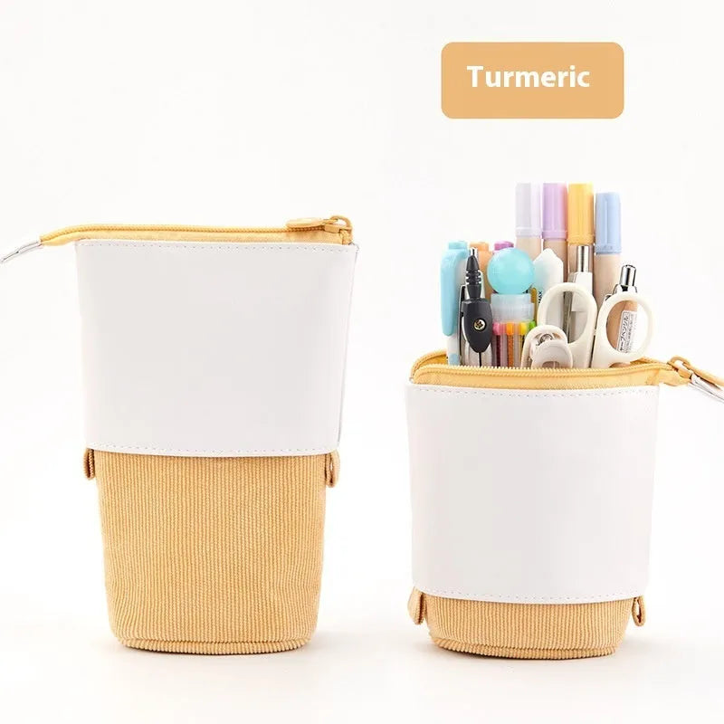 Korean style telescopic drop-down stationery case in PU corduroy with six colour options