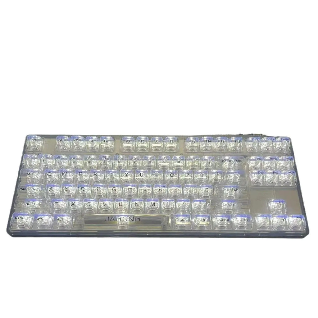 Universal transparent plastic 132-key mechanical keyboard key cap set laid out.