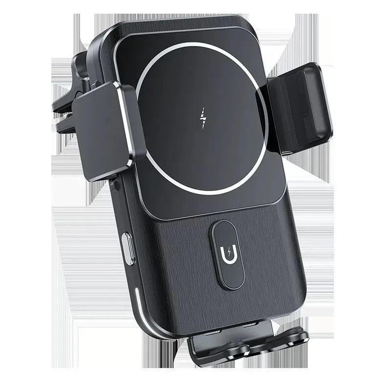 Black car wireless charger phone holder with 15W charging and dual mounting options
