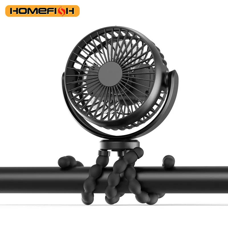 HOMEFISH F2 automatic shake head portable fan with LED light and removable mounting bracket