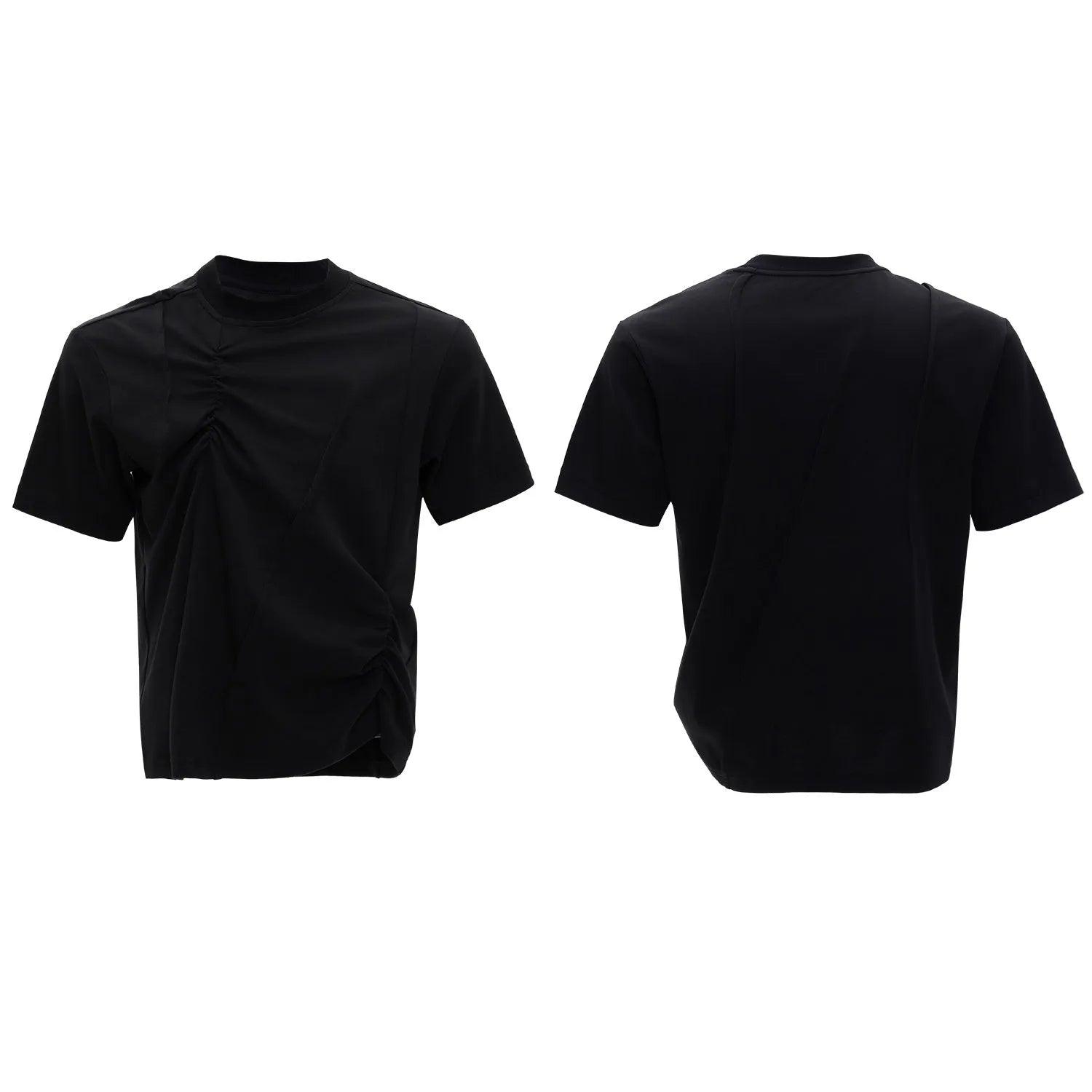 Men's loose fit grey cotton T-shirt with three-dimensional pleated detail on the front.
