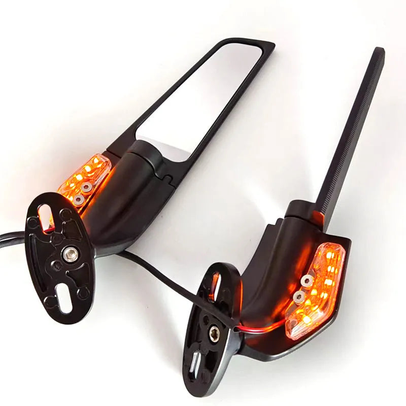 Motorcycle spoiler rearview mirror with convex lens and yellow light made from aluminium alloy