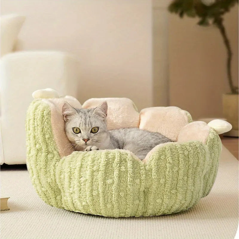 Cactus-patterned soft cat litter kennel for pets in green or purple colour