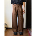 Men's straight-leg casual trousers in black or brown with wide-leg cut