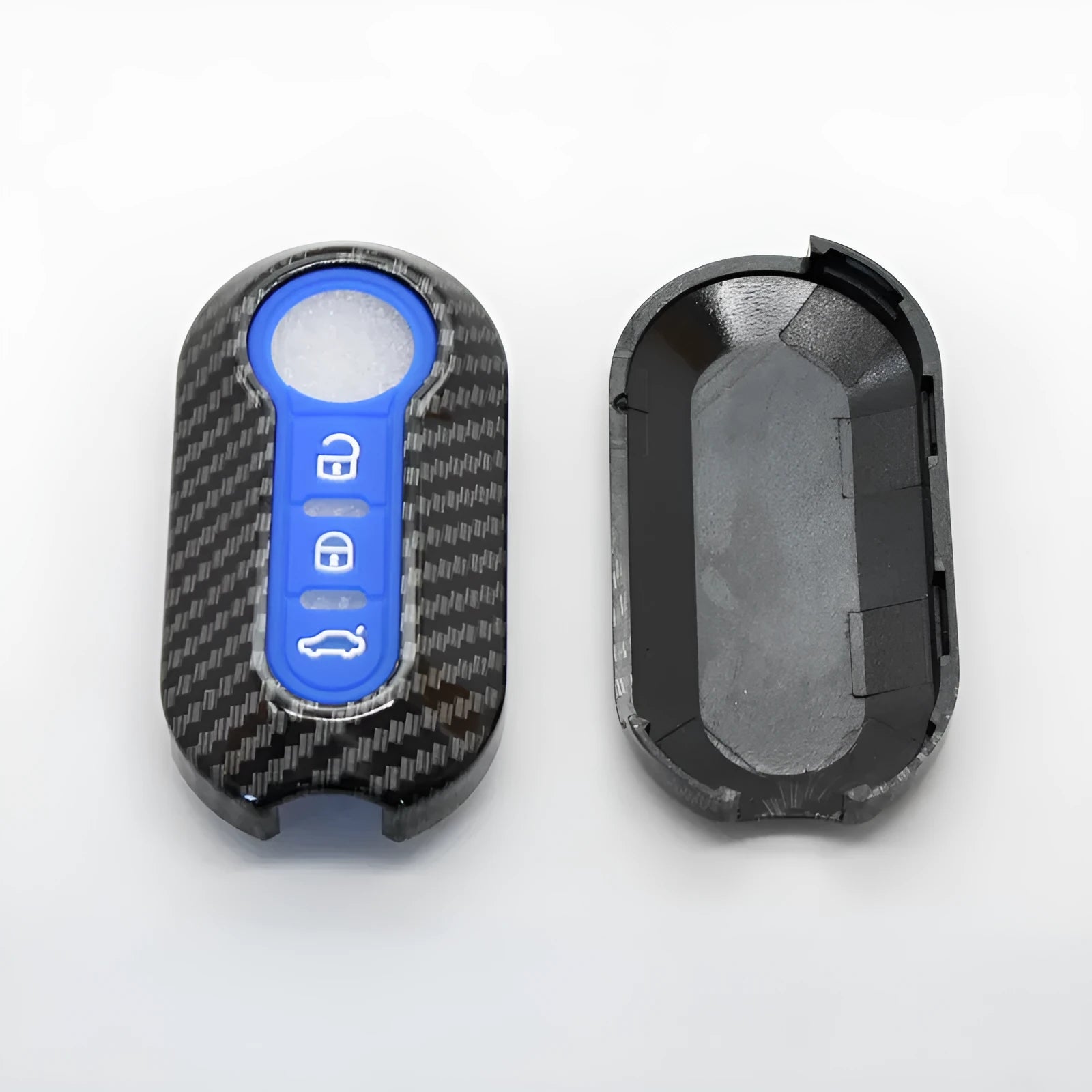 Fiat 500 Boyue Ottimo Viaggio car remote key replacement shell in black, red, and dark blue colours.