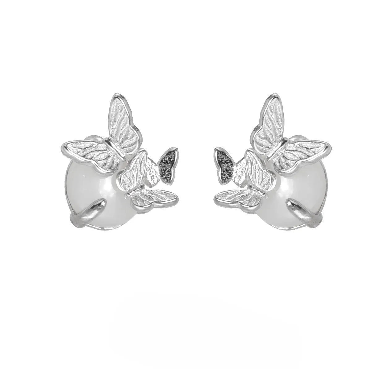 Butterfly ear studs in 925 silver with animal zodiac design and electroplated gold or white gold finish