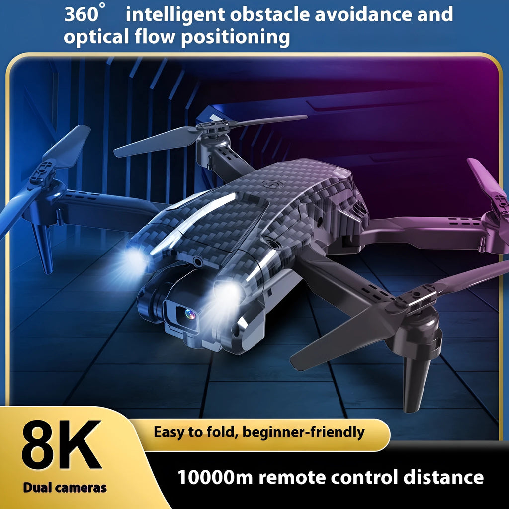 S138 black folding drone with propellers extended, showing its compact size of less than 30cm.