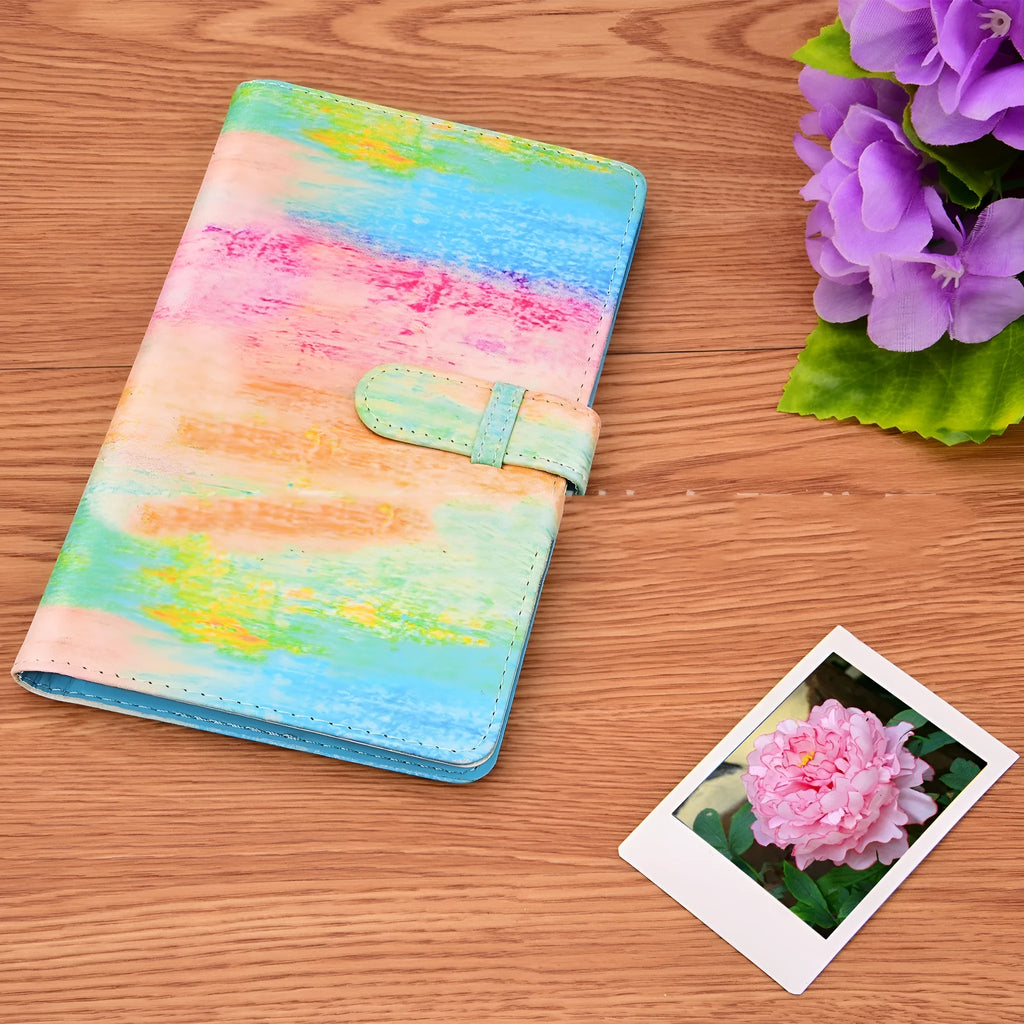 Book-shaped photo album with PU cover, 96 pockets for three-inch photos, picture colour