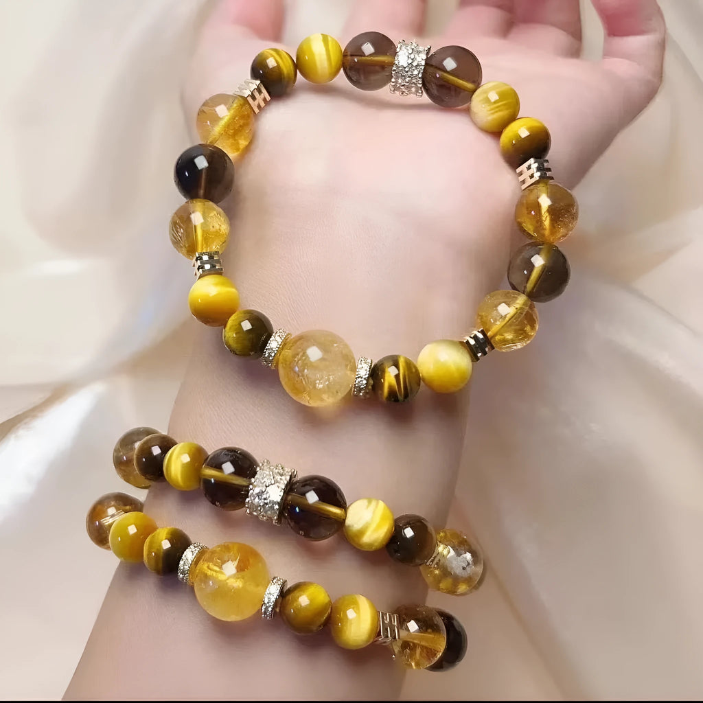 Women's natural yellow tower artificial crystal bracelet with 10mm string beads