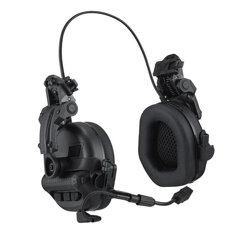 Tactical helmet style noise cancelling headphones with ABS Nylon construction and U-174 plug in black colour