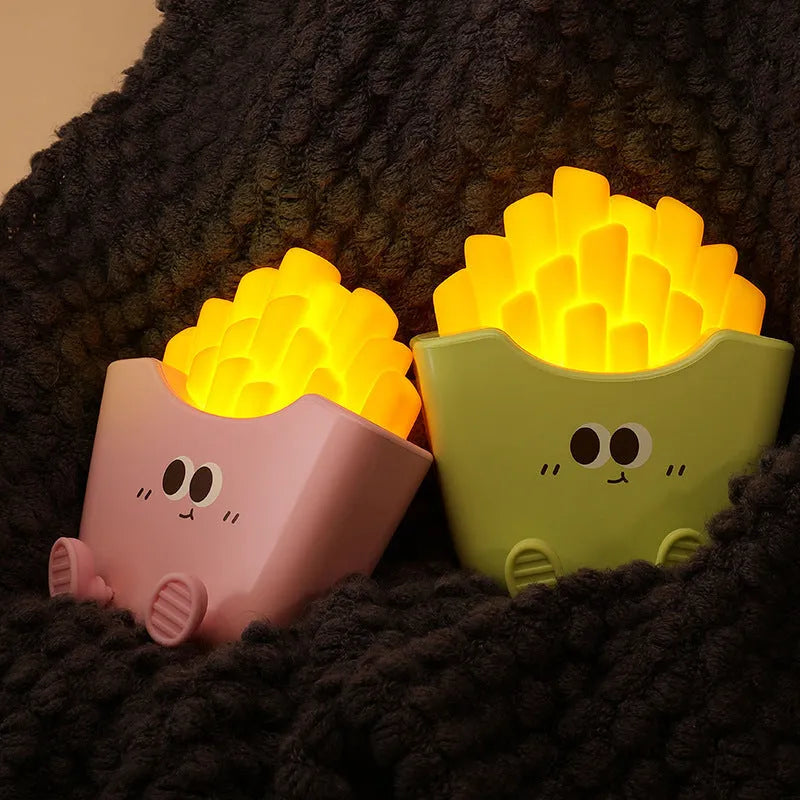 Creative cute French fries night light rechargeable lamp with three brightness levels, red green pink, 97x38x110mm