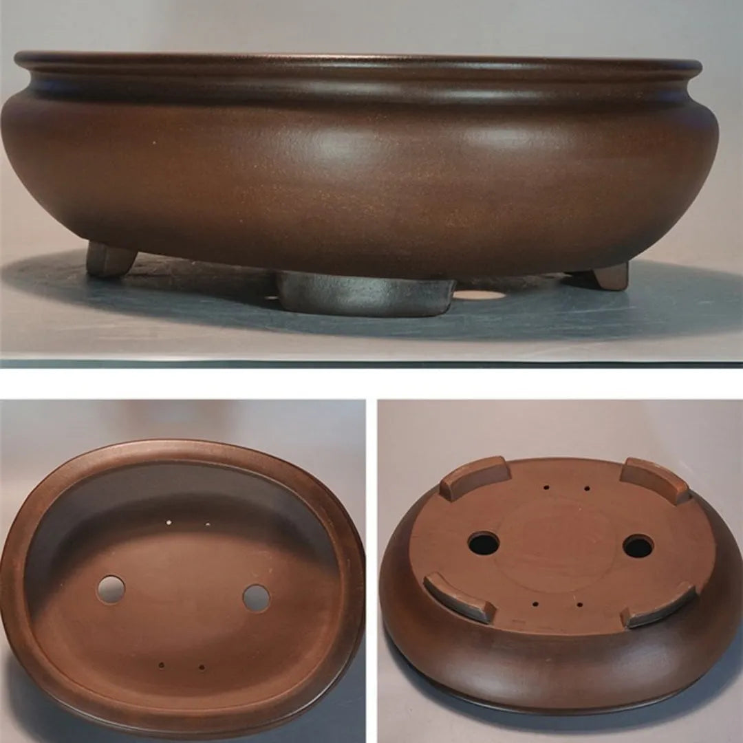 Handmade purple clay flowerpot with classical design for indoor desktop plants