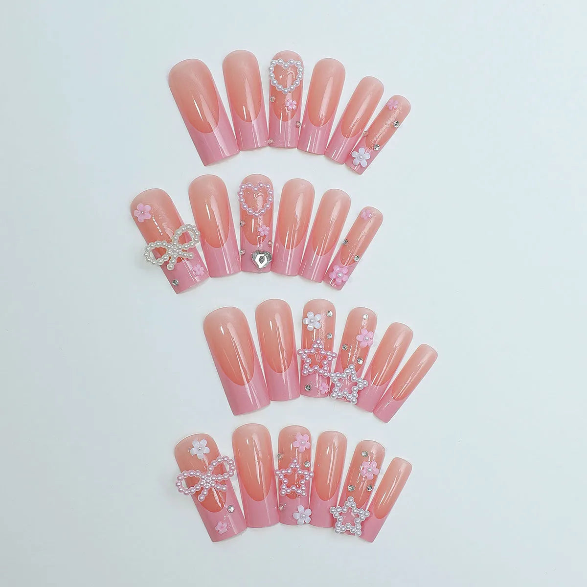 Super long water pipe French spot drill bow wear false nails with love pattern in colour XB-70-48