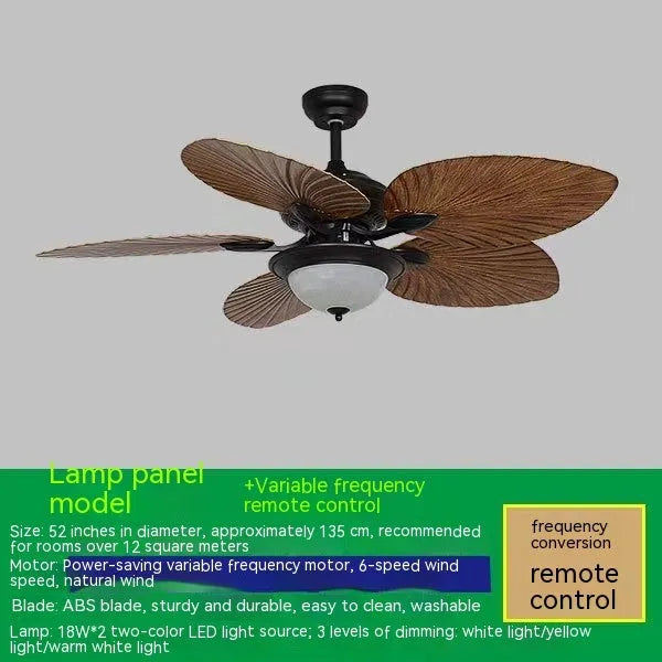 52-inch retro ceiling fan light with integrated lamps and wooden blades