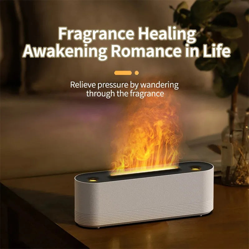 Black Flame Air ultrasonic humidifier and aroma diffuser with LED mood light on.