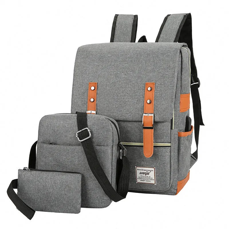 Three-piece business backpack in Oxford cloth with a curved shoulder strap
