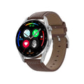 Black smart watch with metal wristband and 1.3-inch screen displaying Bluetooth call interface.