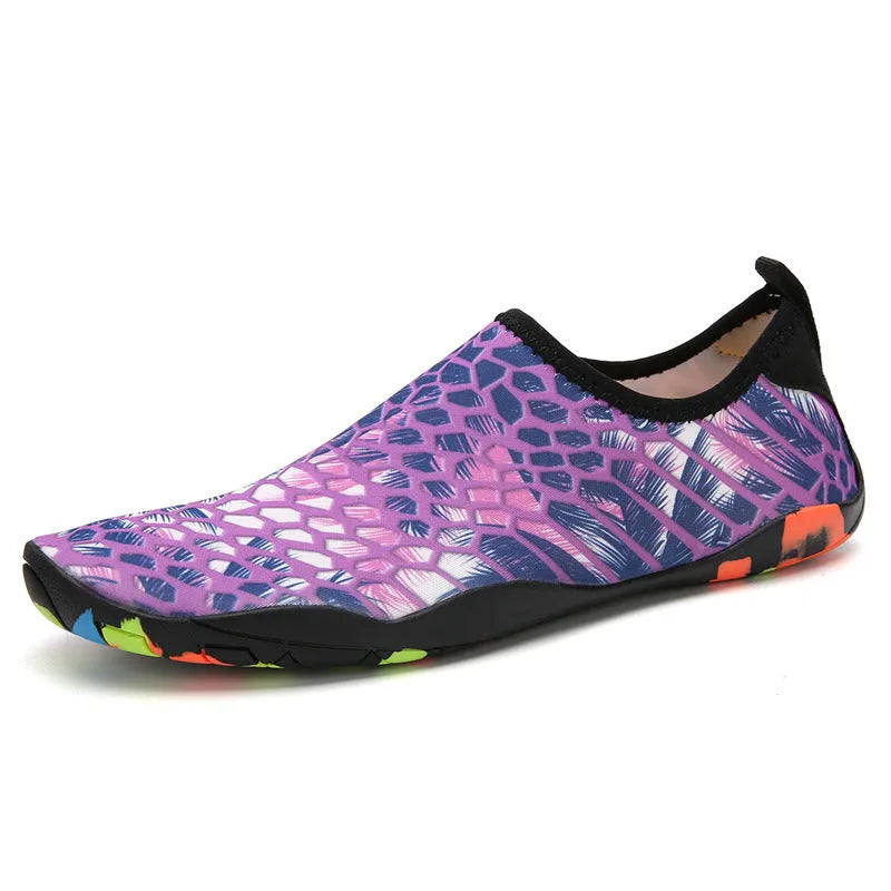 Beach wading shoes in multiple colours with Lycra upper and EVA midsole for swimming.