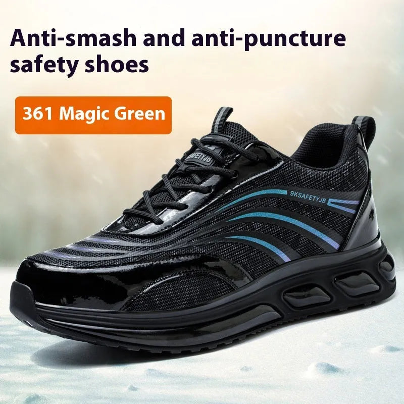 Men's orange labour protection shoes with leather upper and rubber sole for workplace safety