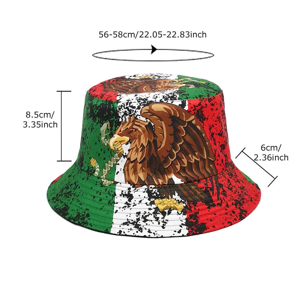 Retro eagle pattern bucket hat in polyester with dome crown design