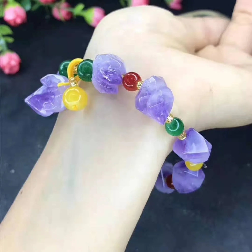 Natural style amethyst bead bracelet with fu character decoration for women's jewellery