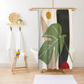 Waterproof anti-mildew polyester shower curtain with green plant print in bathroom setting