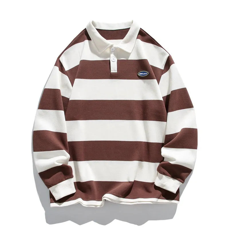 Pearl cotton polo shirt with sweater lapel collar in loose fit long sleeve design