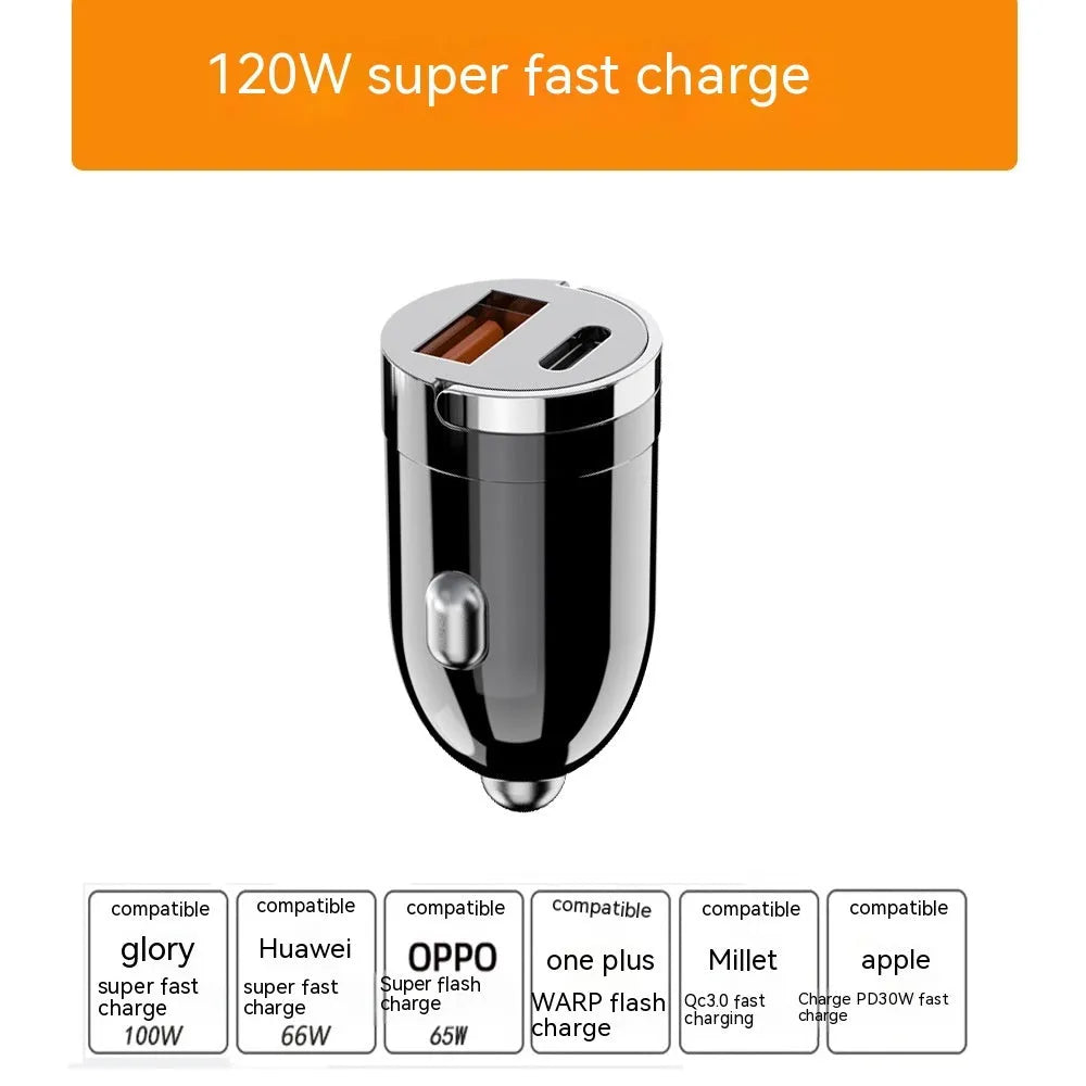 Black zinc alloy car charger with USB port measuring 38mm x 21mm x 21mm