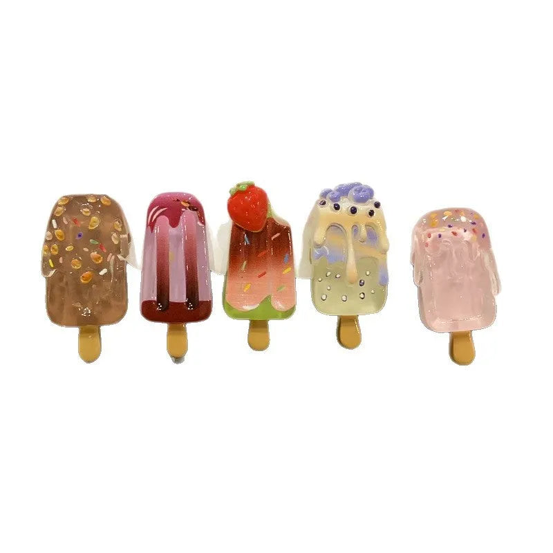 Cartoon ice cream design resin barrette hair clip for women in side clip style.