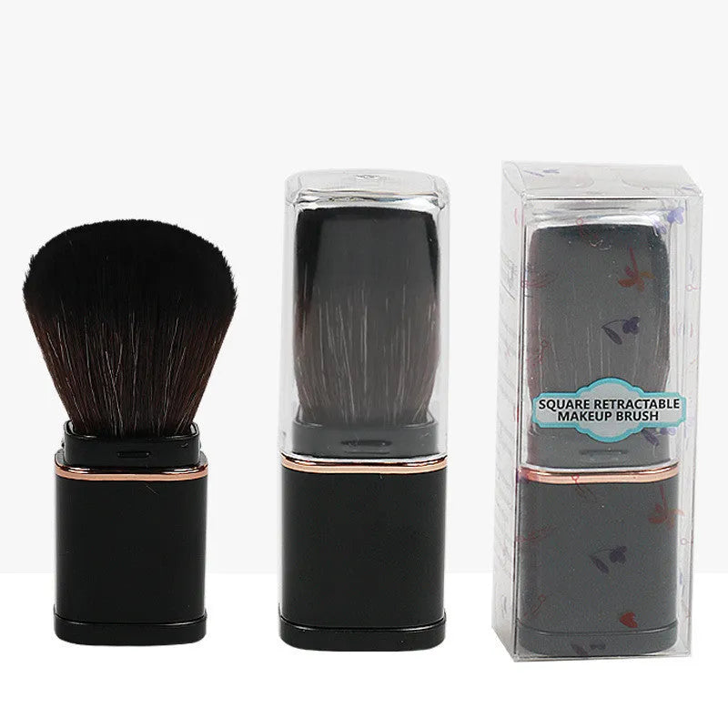 Single head retractable powder blusher brush with artificial fibre bristles, 7cm total length