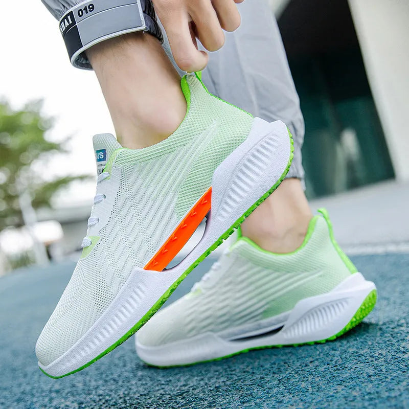 Men's blue casual sports mesh shoes with cloth upper and plastic sole