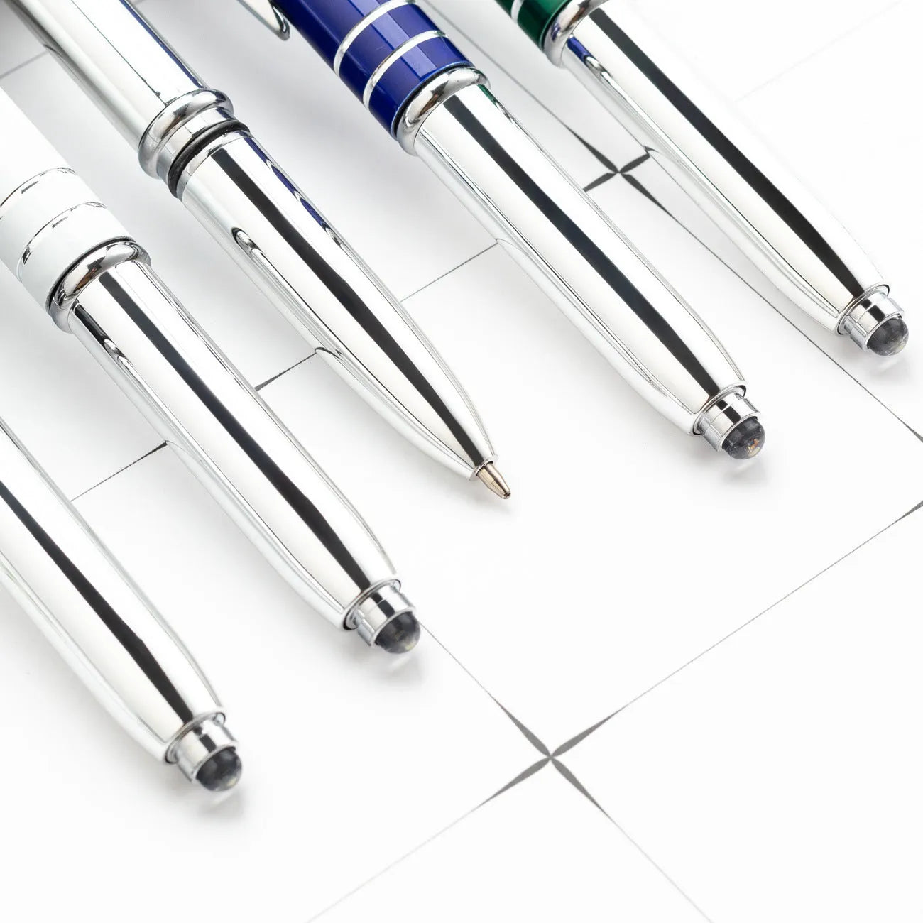 Metal multifunctional pen with capacitive stylus tip, ballpoint pen, and LED light in five colour options