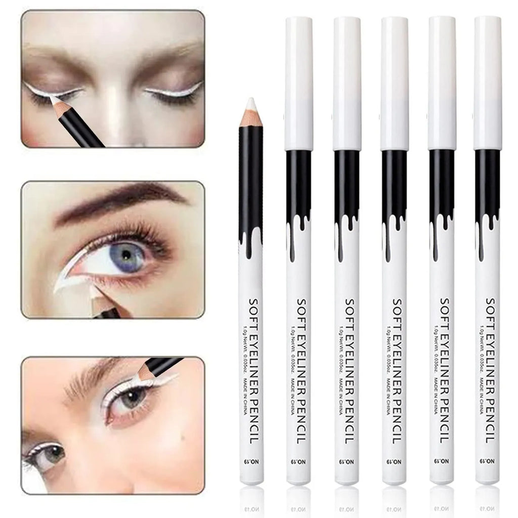 12 white and black waterproof eyeliner pencils with sharpener in retractable makeup set