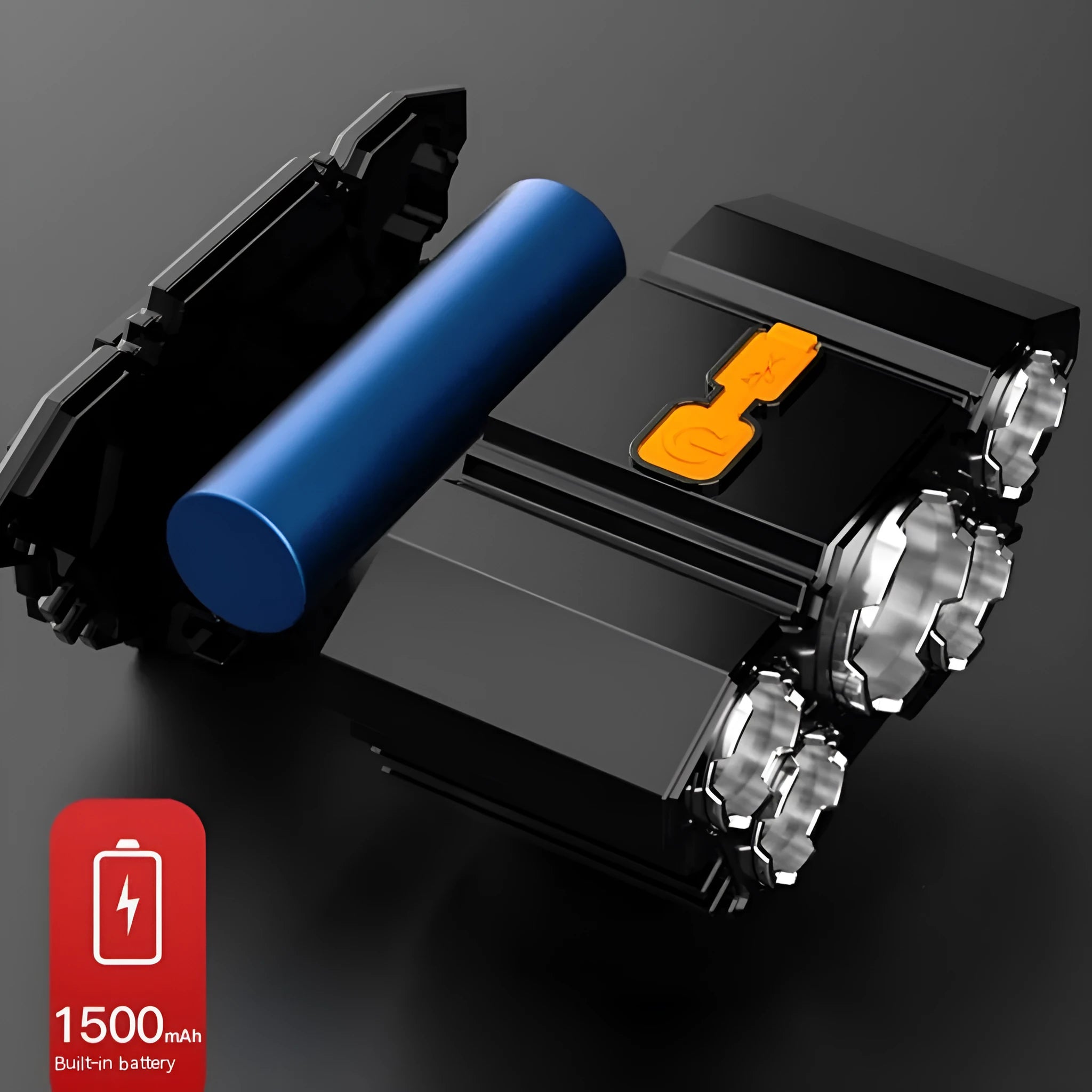 Head-mounted LED miner's lamp with 10W power output and 2400mAh battery capacity