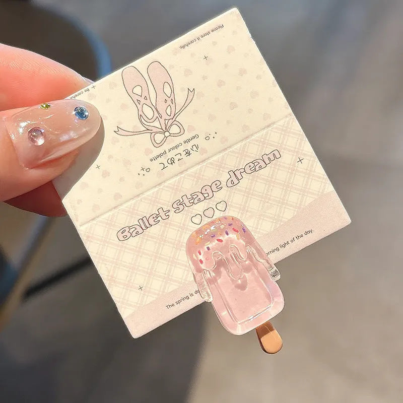 Cartoon ice cream design resin barrette hair clip for women in side clip style.