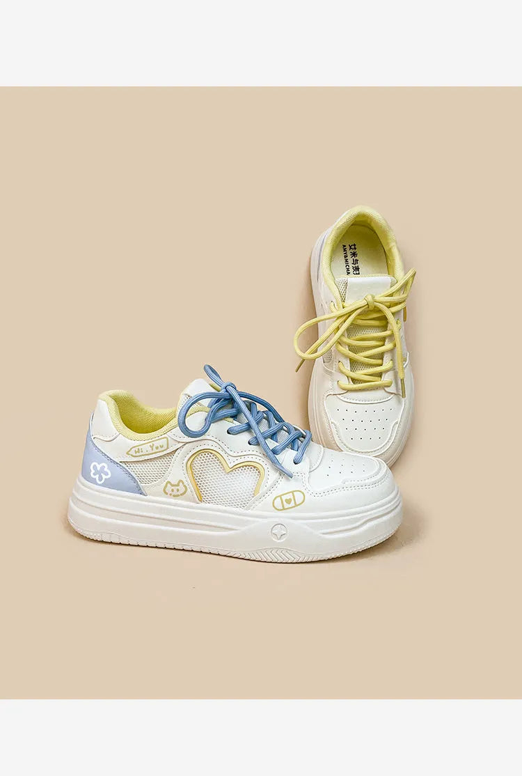 Korean mesh sneakers in Meow Rabbit Sea Salt Cheese colour with thick rubber sole and lace-up closure