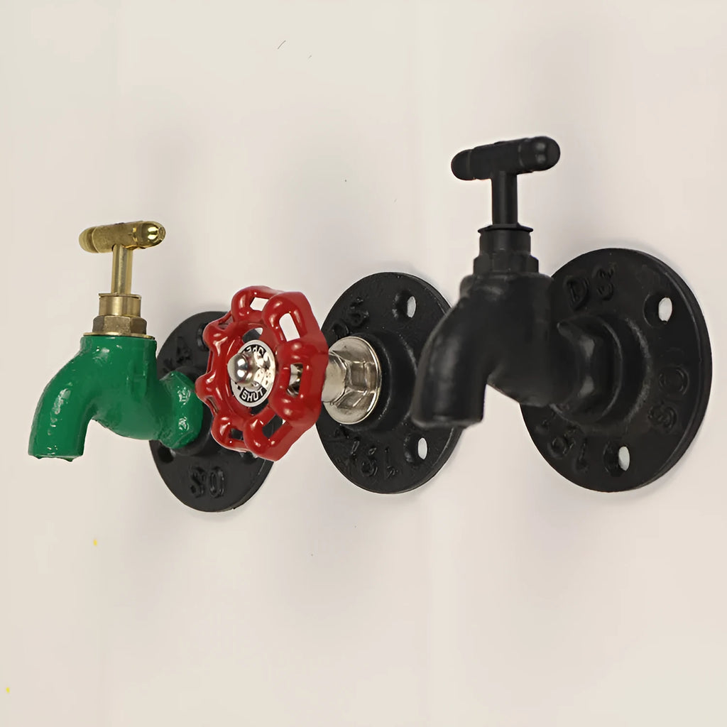 Water pipe style metal wall hanging hook for towels, shown in a choice of colours.
