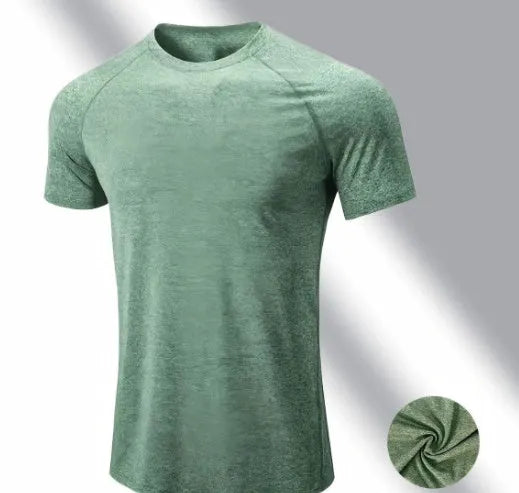 Men's black stretch quick-drying short sleeve T-shirt with round neck for running