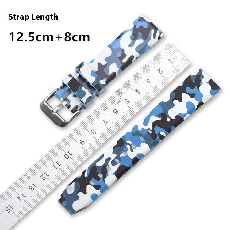 Green camouflage silicone watch strap with universal flat head lugs