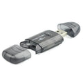 Transparent USB 2.0 card reader with clear plastic housing showing internal components