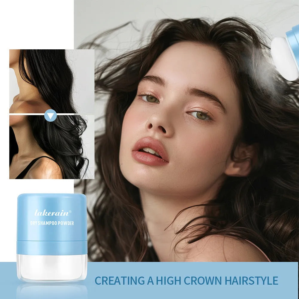 Single-use 5g packet of dry shampoo powder for oily hair, shown with floral, cherry, and ocean scent variants.