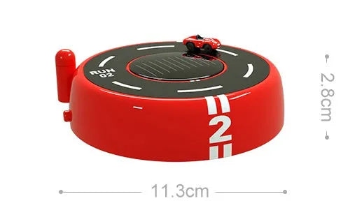 Round modern car model air freshener decoration in black, with solar panel and USB port.