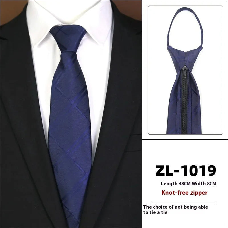 Men's knot-free zipper bow tie in striped geometric pattern, 48cm long, 8cm wide, available in 36 colours