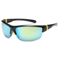 Men's windproof cycling sunglasses with semi-frameless PC frame in Bright Black Blue Mercury colour