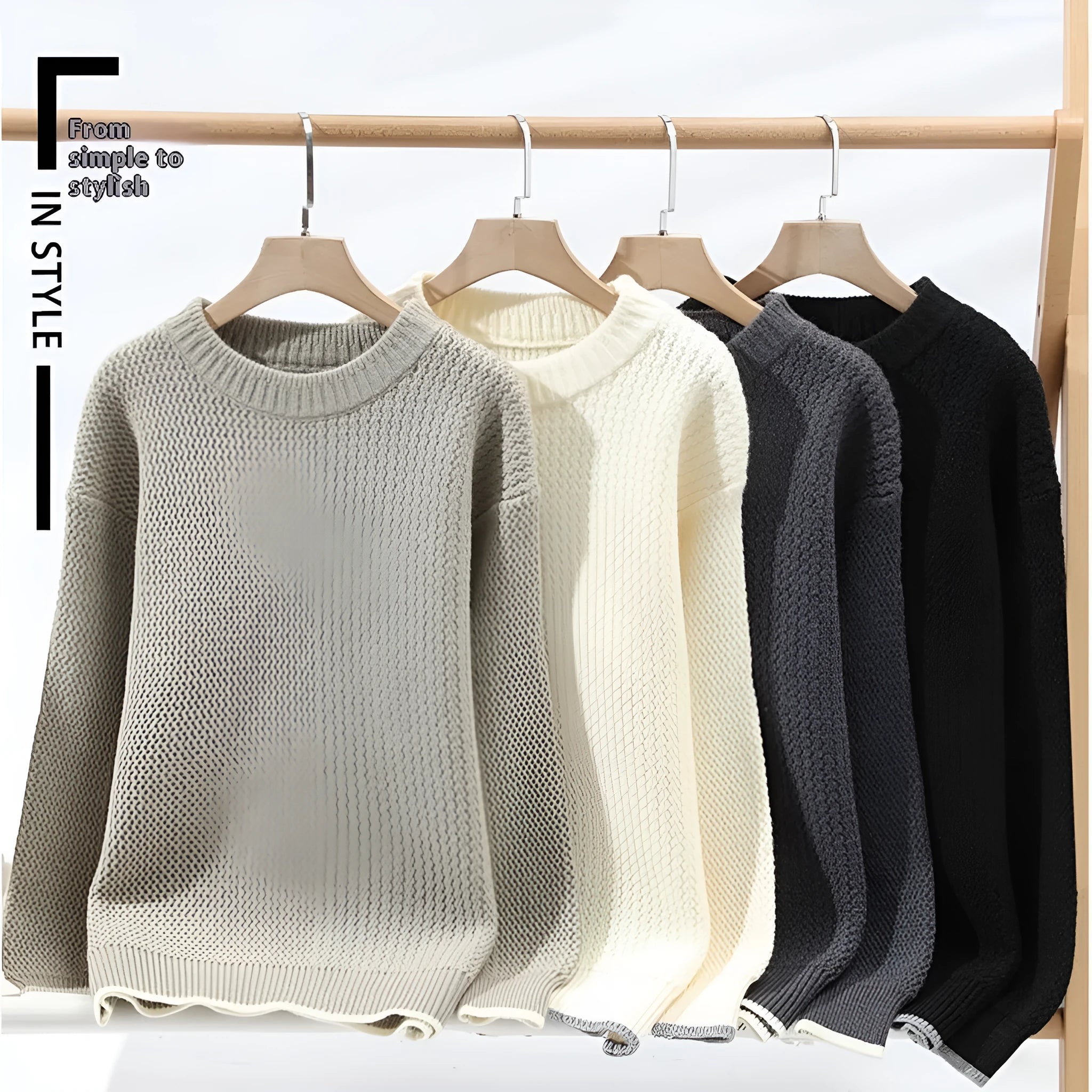 Men's casual round neck pullover sweater in polyester blend available in multiple colours